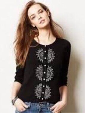 Anthropologie Women's Black and White Cardigan